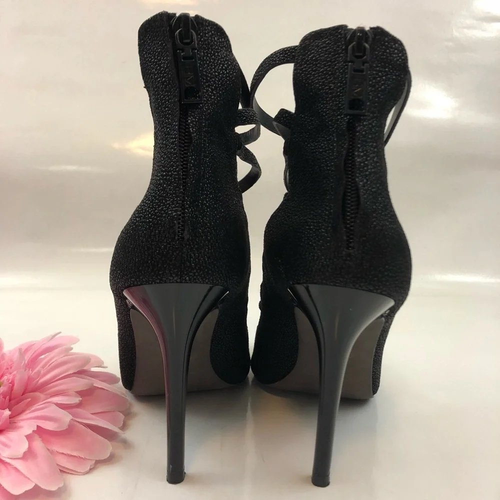 Rebecca Minkoff Black Leather Cage Stiletto Heels